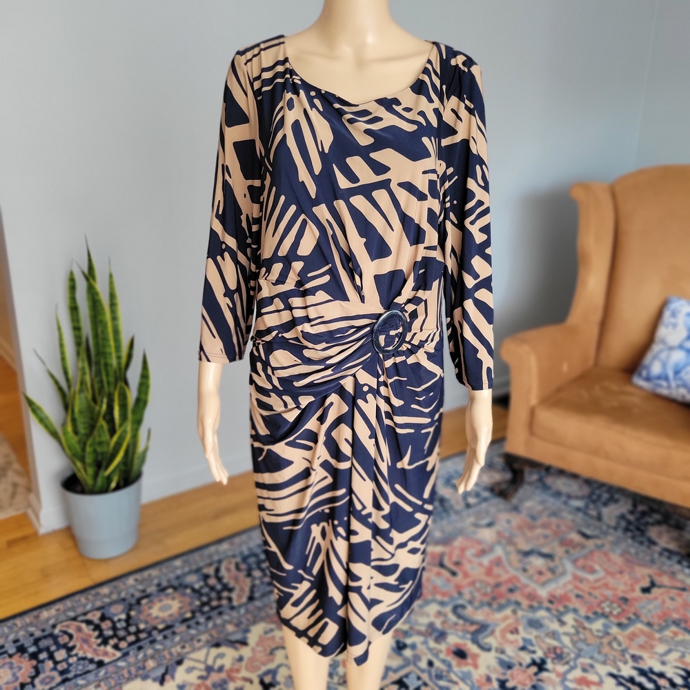 CC Dress, Country Collection UK Boutique, Navy & Tan Patterned, Size XL